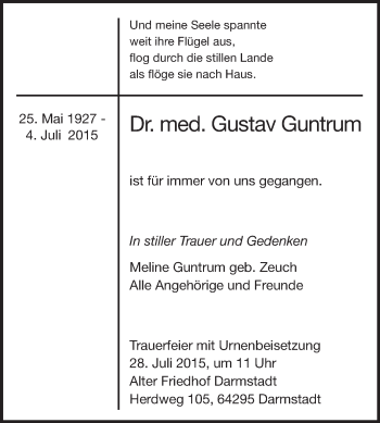 Traueranzeige von Gustav Guntrum von Echo-Zeitungen (Gesamtausgabe)