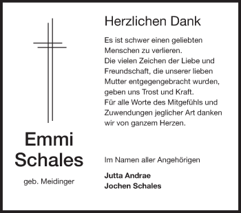 Traueranzeige von Emmi Schales von Echo-Zeitungen (Gesamtausgabe)
