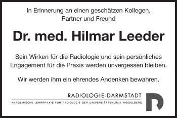 Traueranzeige von Hilmar Leeder von Echo-Zeitungen (Gesamtausgabe)