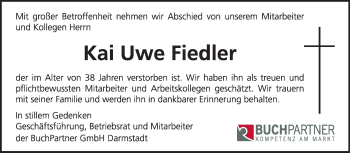 Traueranzeige von Kai Uwe Fiedler von Echo-Zeitungen (Gesamtausgabe)