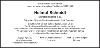 Traueranzeige von Helmut Schmidt von trauer.echo-online.de