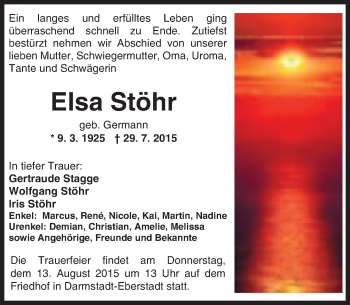 Traueranzeige von Elsa Stöhr von trauer.echo-online.de