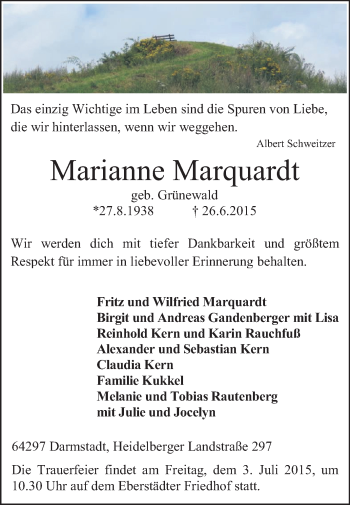Traueranzeige von Marianne Marquardt von Echo-Zeitungen (Gesamtausgabe)