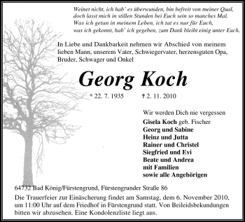 Traueranzeige von Georg Koch von Odenwälder Echo