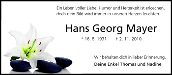 Traueranzeige von Hans Georg Mayer von Rüsselsheimer Echo, Groß-Gerauer-Echo, Ried Echo