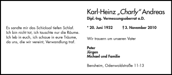 Traueranzeige von Karl-Heinz Andreas von Darmstädter Echo, Odenwälder Echo, Rüsselsheimer Echo, Groß-Gerauer-Echo, Ried Echo