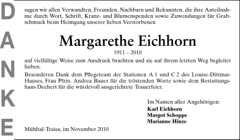 Traueranzeige von Margarethe Eichhorn  von Echo-Zeitungen (Gesamtausgabe)