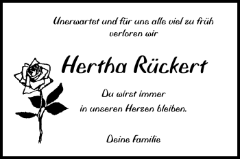 Traueranzeige von Hertha Rückert von Darmstädter Echo, Odenwälder Echo, Rüsselsheimer Echo, Groß-Gerauer-Echo, Ried Echo
