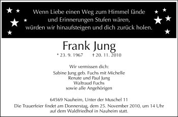 Traueranzeige von Frank Jung von Rüsselsheimer Echo, Groß-Gerauer-Echo, Ried Echo