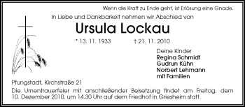 Traueranzeige von Ursula Lockau von Darmstädter Echo, Odenwälder Echo, Rüsselsheimer Echo, Groß-Gerauer-Echo, Ried Echo