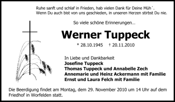 Traueranzeige von Werner Tuppeck von Echo-Zeitungen (Gesamtausgabe)