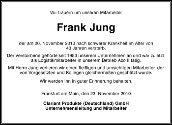 Traueranzeige von Frank Jung von Rüsselsheimer Echo, Groß-Gerauer-Echo, Ried Echo