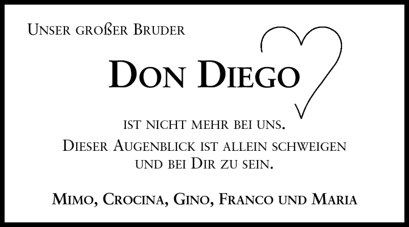  Traueranzeige für Don Diego vom 27.11.2010 aus Echo-Zeitungen (Gesamtausgabe)
