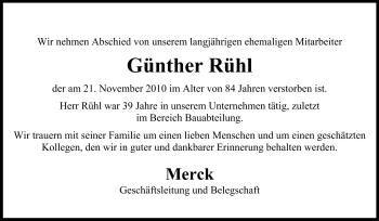 Traueranzeige von Günther Rühl von Echo-Zeitungen (Gesamtausgabe)