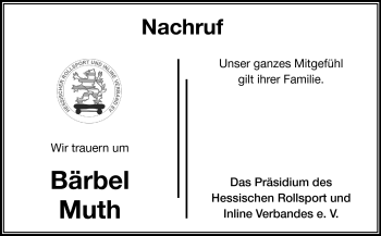 Traueranzeige von Bärbel Muth von Echo-Zeitungen (Gesamtausgabe)