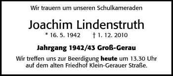Traueranzeige von Dr.med. Joachim Lindenstruth von Rüsselsheimer Echo, Groß-Gerauer-Echo, Ried Echo