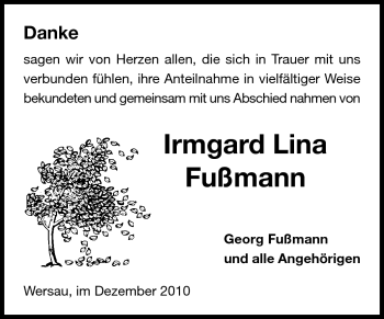 Traueranzeige von Irmgard Lina Fußmann von Echo-Zeitungen (Gesamtausgabe)