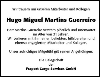 Traueranzeige von Miguela Martins Guerreiro von Echo-Zeitungen (Gesamtausgabe)