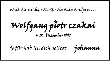Traueranzeige von Wolfgang Czakai von Darmstädter Echo, Odenwälder Echo, Rüsselsheimer Echo, Groß-Gerauer-Echo, Ried Echo