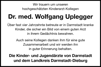 Traueranzeige von Wolfgang Uplegger von Echo-Zeitungen (Gesamtausgabe)