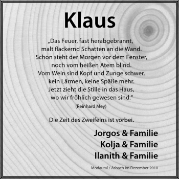 Traueranzeige von Klaus - von Echo-Zeitungen (Gesamtausgabe)