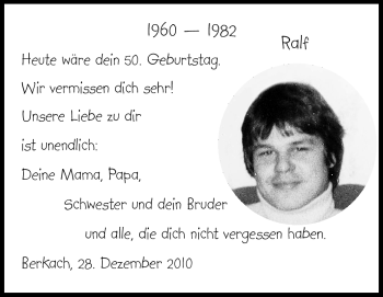 Traueranzeige von Ralf - von Rüsselsheimer Echo, Groß-Gerauer-Echo, Ried Echo