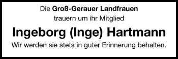 Traueranzeige von Ingeborg Hartmann von Rüsselsheimer Echo, Groß-Gerauer-Echo, Ried Echo