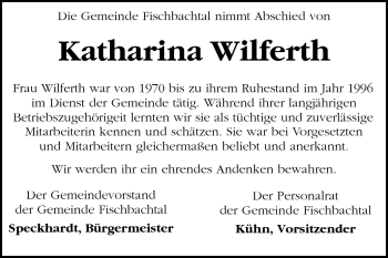 Traueranzeige von Katharina Wilferth von Darmstädter Echo, Odenwälder Echo, Rüsselsheimer Echo, Groß-Gerauer-Echo, Ried Echo