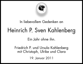 Traueranzeige von Heinrich P. Sven Kahlenberg von Echo-Zeitungen (Gesamtausgabe)