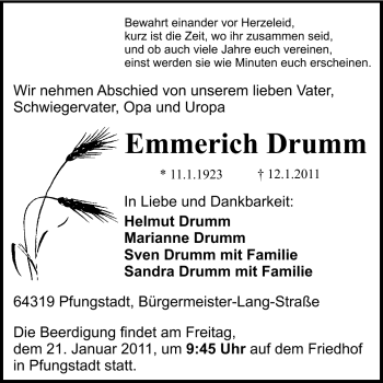 Traueranzeige von Emmerich Drumm von Echo-Zeitungen (Gesamtausgabe)