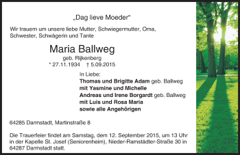 Traueranzeige von Maria Ballweg von trauer.echo-online.de