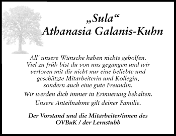 Traueranzeige von Sula Athanasia Galanis-Kuhn von Odenwälder Echo