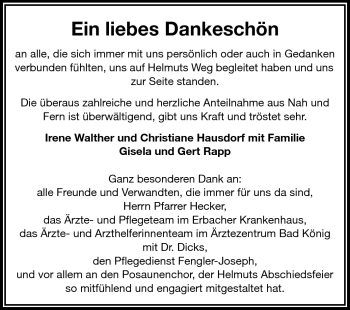 Traueranzeige von Helmut - von Odenwälder Echo