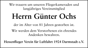 Traueranzeige von Günter Ochs von Darmstädter Echo, Odenwälder Echo, Rüsselsheimer Echo, Groß-Gerauer-Echo, Ried Echo