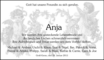 Traueranzeige von Anja - von Rüsselsheimer Echo, Groß-Gerauer-Echo, Ried Echo