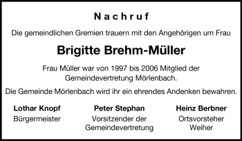 Traueranzeige von Brigitte Brehm-Müller von Starkenburger Echo