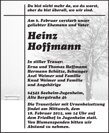 Traueranzeige von Heinz Hoffmann von Echo-Zeitungen (Gesamtausgabe)
