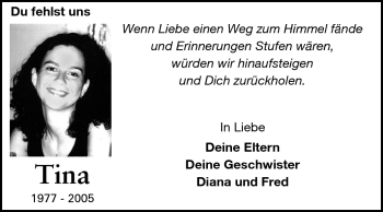 Traueranzeige von Tina Heckwolf von Echo-Zeitungen (Gesamtausgabe)