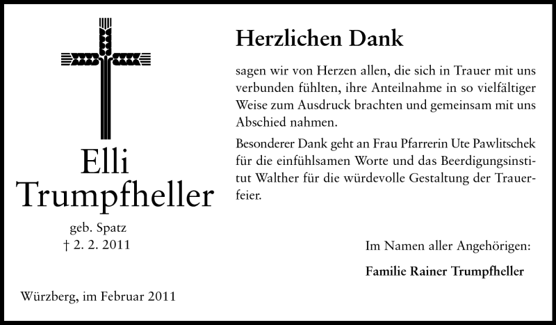  Traueranzeige für Elli Trumpfheller vom 26.02.2011 aus Odenwälder Echo