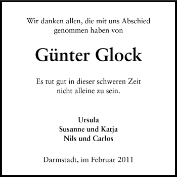 Traueranzeige von Günter Glock von Darmstädter Echo, Odenwälder Echo, Rüsselsheimer Echo, Groß-Gerauer-Echo, Ried Echo