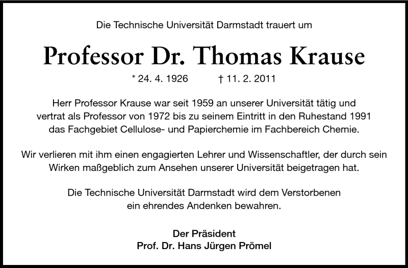  Traueranzeige für Thomas Krause vom 26.02.2011 aus Echo-Zeitungen (Gesamtausgabe)