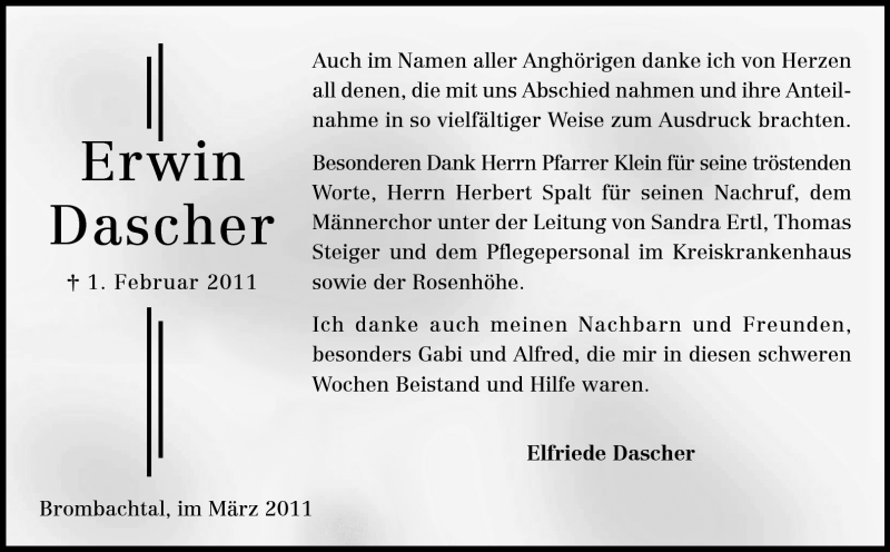  Traueranzeige für Erwin Peter Dascher vom 05.03.2011 aus Odenwälder Echo