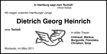 Traueranzeige von Dietrich Georg Heinrich von Darmstädter Echo, Odenwälder Echo, Rüsselsheimer Echo, Groß-Gerauer-Echo, Ried Echo