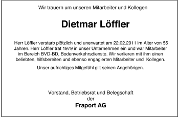 Traueranzeige von Dietmar Löffler von Echo-Zeitungen (Gesamtausgabe)