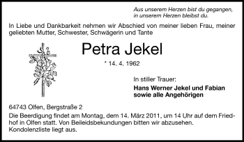 Traueranzeige von Petra Jekel von Odenwälder Echo