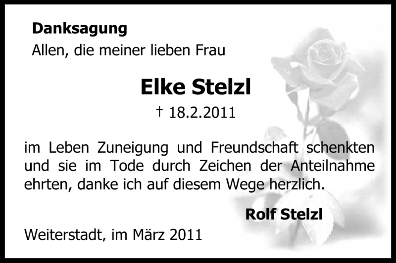  Traueranzeige für Elke Stelzl vom 12.03.2011 aus Echo-Zeitungen (Gesamtausgabe)
