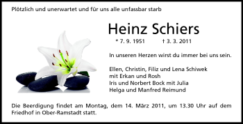 Traueranzeige von Heinz Joachim Schiers von Darmstädter Echo, Odenwälder Echo, Rüsselsheimer Echo, Groß-Gerauer-Echo, Ried Echo