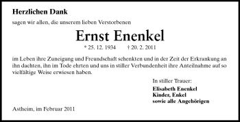 Traueranzeige von Ernst Enenkel von Rüsselsheimer Echo, Groß-Gerauer-Echo, Ried Echo