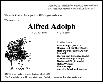 Traueranzeige von Alfred Adolph von Odenwälder Echo