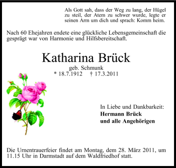 Traueranzeige von Katharina Brück von Echo-Zeitungen (Gesamtausgabe)